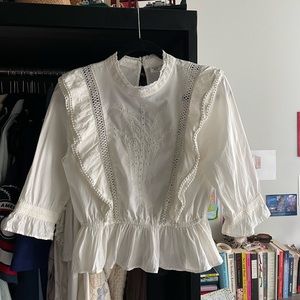 ARITZIA Sunday Best quarter length sleeve blouse, white/cream, size small